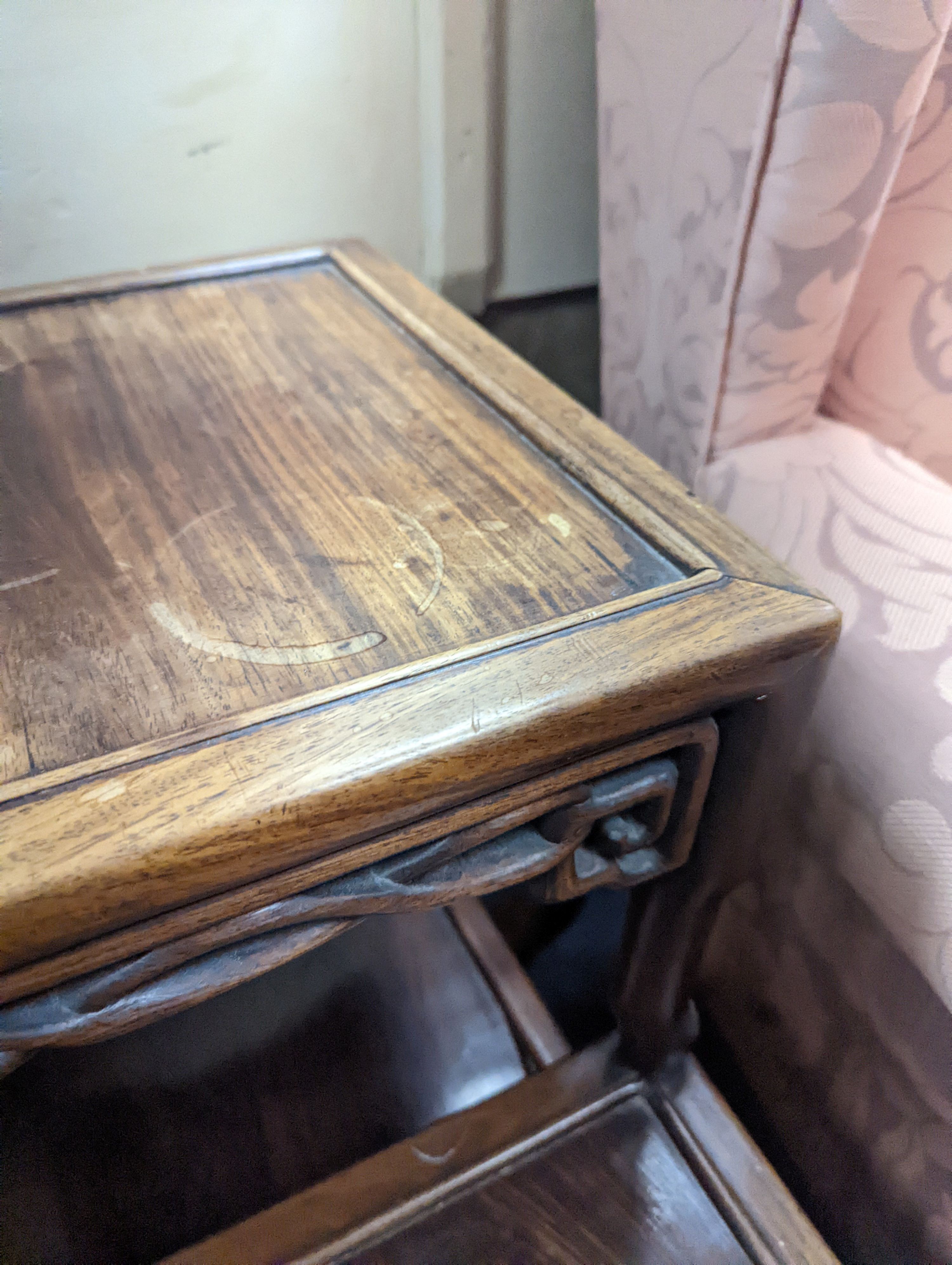 A Chinese hardwood two tier table, width 80cm, depth 38cm, height 80cm